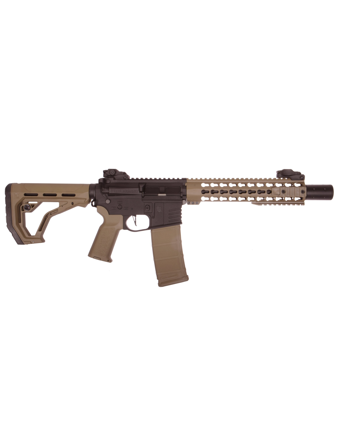 Delta Armory AR15 KeyMod 10″ Charlie con silenziatore metallico, Half‑Tan
