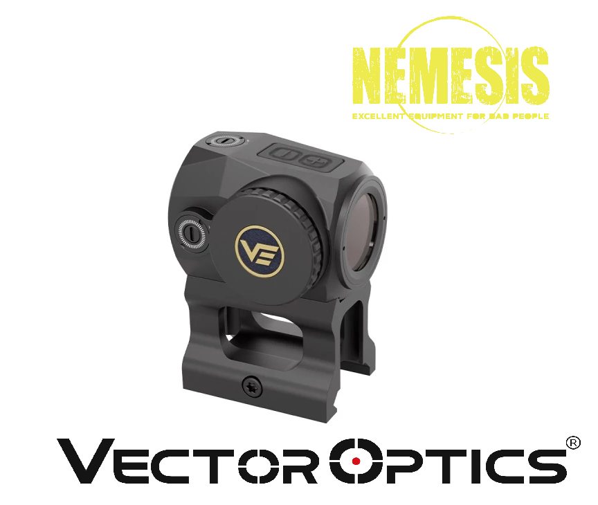 Vistadelfronte del red dot Vector Optics Scrapper 1×20 MICRO, design ultra‑compatto