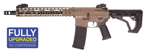Delta Armory Freya R15 Skeleton 13-inch Tan Airsoft Gun Replica - Sleek black design with skeletonized receiver and 13-inch barrel
